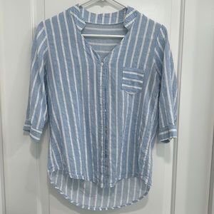 White and blue striped lightweight button up top
